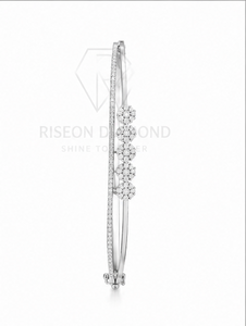 Elegant floral diamond <b>bracelet</b> with four flower clusters sleek <b>bangle</b> design sparkling lab grown diamonds perfect for luxury - Product Image 5
