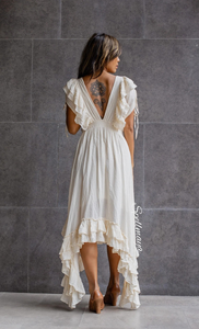 2026 Luxury Full Ruffle Maxi <b>Dress</b> Deep V-Neck White Gauze Boho Eco-Friendly Flare Sleeves Multi-Layered Tiered Frill <b>Dress</b> - Product Image 3