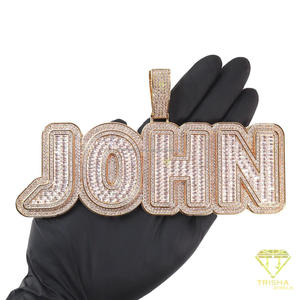 Personalized Custom Gold Moissanite <b>Name</b> Pendant Baguette Cut Stone Iced Out Initial <b>Letter</b> Necklace Hip Hop Jewelry Manufacture - Product Image 4