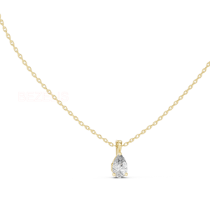 Colgante de diamante solitario en forma de pera cultivado en laboratorio, elaborado de forma responsable, con cadena de cable y oro amarillo sostenible. - Product Image 2
