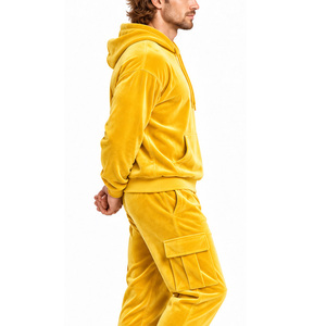 Mens <b>Velvet</b> Fabric Tracksuit Pullover Hoodie Cargo <b>Jogger</b> Pants Flap Pockets Soft Casual Two Piece Lounge Wear Set Premium Daily - Product Image 6