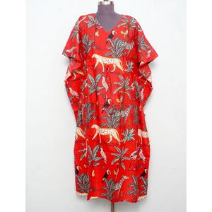 Nouvelle arrivée : Robe kaftan en coton pour femmes grandes tailles, style vintage, imprimé jungle, manches courtes et légères, tenue de plage, coupe ample pour l'été - Product Image 1