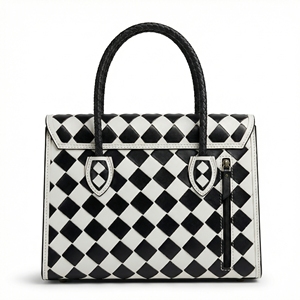 Bolso de Hombro de Cuero Genuino Blanco y Negro para Mujer, Estilo Bohemio, Cierre de Cremallera, Asa Única, Ligero, para Uso Diario en Todas las Estaciones - Product Image 2