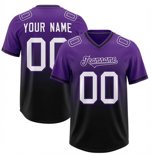 Camiseta de Fútbol Americano Personalizada Morada y Negra, Cuello en V, Manga Corta, Impresión Sublimada, Absorbe la Humedad, Ropa Deportiva Masculina - Product Image 1