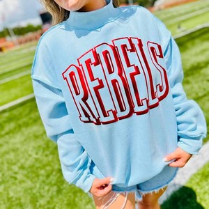 Rebels Premium <b>Mock</b> <b>Neck</b> Sweatshirt Greek Sorority Fraternity Letter Chenille Embroidery Cotton Fleece Apparel - Product Image 2