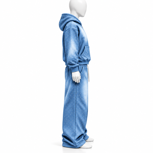 Nouvel ensemble de survêtement décontracté en coton respirant à logo imprimé strass délavé à l'acide, couleur unie, longueur intégrale, 100 % coton, en promotion, fabriqué par AMSEC - Product Image 3
