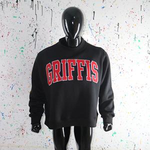 GRIFFIS BLACK <b>Mock</b> <b>Neck</b> Sweatshirt 100% RED Applique Embroidery wide <b>neck</b> Sweatshirt Finer Threads - Product Image 3