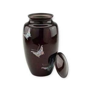 Urne funéraire élégante marron foncé à motif papillon avec finition brillante pour une commémoration paisible - Product Image 1