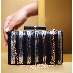 Premium Black and Silver <b>Sequins</b> Fabric Clutch Designer <b>Handbag</b> for Women Party and Wedding Wear - Product Image 1