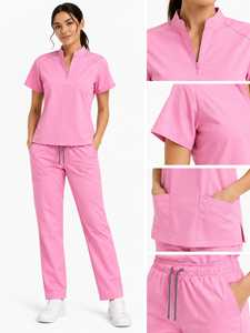 Women's Jogger <b>Scrub</b> <b>Set</b> Mandarin Collar Zip Top Medical Nursing Uniform Wholesale Private Label Medical Nurse <b>Scrubs</b> <b>Set</b> - Product Image 2