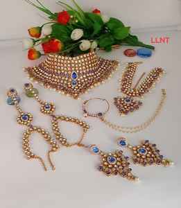 Exquisito Conjunto de Joyería Kundan para Boda y Compromiso, 7 Piezas, Accesorios Étnicos para Novia, con Circonitas y Perlas, Alta Calidad, Dorado Tradicional - Product Image 1