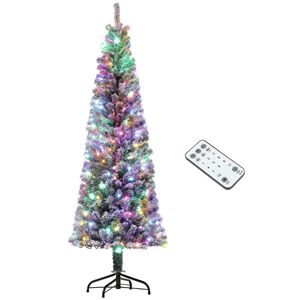 Albero di Natale Artificiale Pre-Illuminato a LED Bicolore, Decorazione Natalizia Effetto Neve con Design a Albero Sottile - Product Image 1
