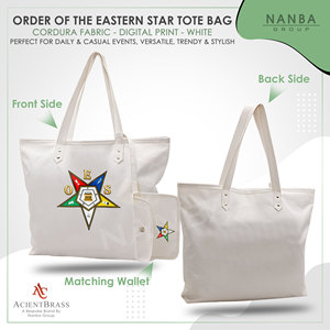 Sac fourre-tout en toile imperméable brodé Eastern Star avec fermeture éclair, poignée blanche et pochette assortie – Accessoire de shopping toutes saisons - Product Image 2