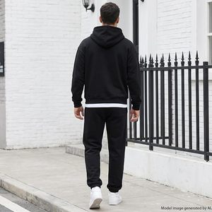 Conjunto Deportivo Informal con Capucha para Hombre, Color Negro Sólido, 100% Algodón, Transpirable, Corte Regular, para Otoño - Product Image 3