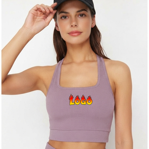 เสื้อชั้นในกีฬาผู้หญิงแบบ Racerback คอเหลี่ยม ระบายอากาศได้ดี รองรับปานกลาง พิมพ์ลายโลโก้ด้านหน้าด้วยเทคนิค Heat Transfer สำหรับออกกำลังกาย - Product Image 1