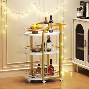 Modern Metal Ceramic Eco-Friendly Kitchen Trolley Cart White Shelves Yellow <b>Frame</b> Design Durable Storage Dining Room Living Room - Product Image 4