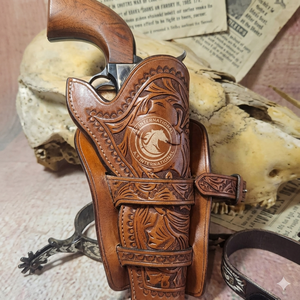 Ceinture en cuir de cowboy traditionnelle avec passants pour munitions, deux pochettes, sangle réglable, ensemble d'accessoires de transport pour l'équitation western - Product Image 1