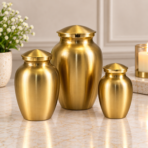Urne funéraire en métal majestueuse, finition or chaud, avec motif soleil Art Déco, couvercle bombé, pour cendres commémoratives et souvenirs - Product Image 5