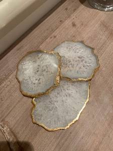 Irregular Shape Stone <b>Coaster</b> Set With Gold Edge Glam Design Handmade Table Mats For Home Decor By Universal Overseas INDIA - Product Image 3