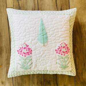 Funda de Cojín Cuadrada Decorativa de Algodón con Estampado a Mano Indio, Acolchada, 40 x 40 cm - Product Image 1