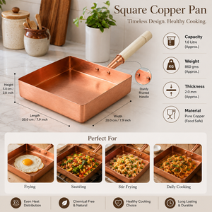 Sartén Cuadrada de Cobre Puro Hecha a Mano para Tamagoyaki, Sartén de Cobre con Mango de Madera, Sartén Japonesa para Omelette, Sartén Antiadherente, OEM ODM - Product Image 5