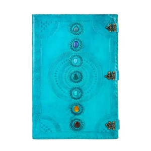 Carnet A5 en cuir bleu océan, cousu main, avec sept chakras gravés, fait main, avec pierres semi-précieuses, 120 feuilles, écologique, idéal comme cadeau - Product Image 2