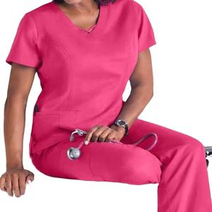 Médico Scrub Spandex Stretch Hospital Camisa Uniformes Elegante Médico Scrubs Cintura Tie Scrub Sets para Mujeres - Product Image 5