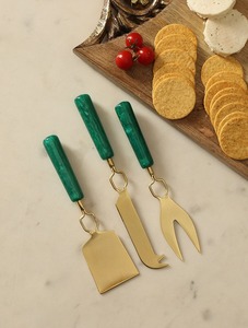Golden Floral Cheese Knife Set High Mirror Polish Dishwasher Safe Party <b>Flatware</b> - Product Image 2