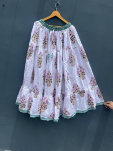 Handmade Casual Floral Print Cotton Maxi <b>Skirt</b> Boho Tiered Beach <b>Skirt</b> with <b>Patchwork</b> A-Line Silhouette Loose Fit - Product Image 2