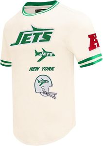T-shirt crème des Jets de New York avec logo brodé et motif de casque, vêtements de sport à manches courtes - Product Image 2