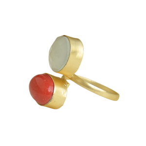 Anillo de Dos Piedras Laxmi Jewellers, Chapado en Oro, Latón, Calcedonia Ovalada, Coral, Engaste en Bisel, Joyería Minimalista Unisex de Moda - Product Image 2