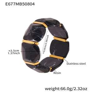 Bracelet élastique géométrique rétro en résine pour femmes, perles acryliques colorées, bijoux extensibles - Product Image 5