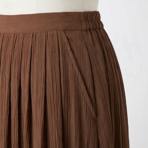 Falda Midi Plisada de Gasa para Mujer, Color Marrón, Cintura Elástica, Color Sólido, Tela Suave, para Todas las Temporadas - Product Image 5