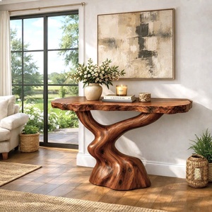 Tables consoles en bois massif naturel, design unique, pour décoration d'appartement écologique, meubles en bois, mobilier d'hôtel, design de meubles. - Product Image 4