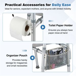 Sedile WC Rialzato Leggero e Regolabile (65-71 cm L x 69-79 cm H) Capacità 136 kg con Braccioli e Tasca Portaoggetti - Product Image 6