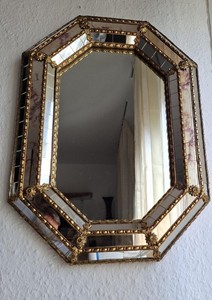 Miroir mural – laiton, mosaïque de verre et décor floral - Product Image 1