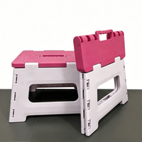 Tabouret pliant antidérapant en plastique rose de 11 pouces avec poignée, personnalisable avec logo, pour enfants et adultes, gain de place