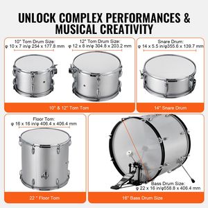 Set Batteria Completo per Adulti da 5 Pezzi 22" con Pelli di Betulla, Bass Drum, Tom, Rullante e Supporti Regolabili - Product Image 3