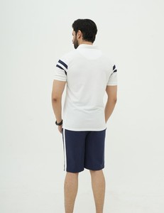 White Contrast Summer Formal 100% Cotton Breathable <b>Knitted</b> Short <b>Set</b> - Product Image 4