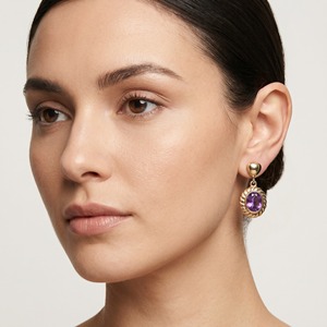 Boucles d'oreilles pendantes en améthyste naturelle plaquées or, pierre précieuse violette, style vintage, nœud décoratif, bijoux tendance pour femme, cadeau de fête - Product Image 5