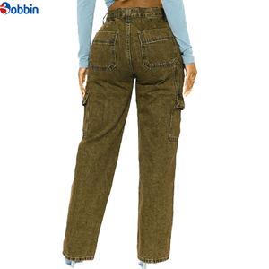 Jeans pour femmes, pantalon cargo baggy boyfriend, jeans décontractés pour femmes, taille haute, poches classiques, pantalon à jambes larges, denim - Product Image 4