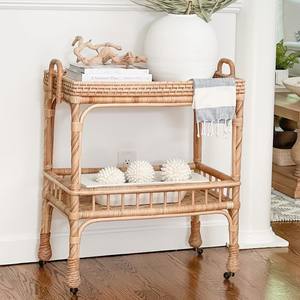 Carrito de bebidas de ratán de excelente calidad con estante de almacenamiento, carrito de bebidas de mimbre natural. - Product Image 5