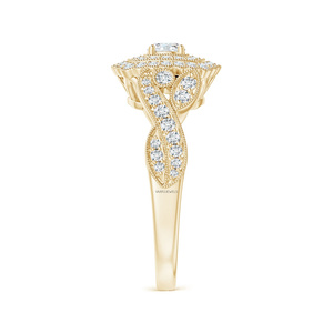 Anillo de Compromiso de Lujo con Diamante Cultivado en Laboratorio, Corte Redondo, Halo Floral, Oro 10K 14K 18K, Plata 925 935 - Product Image 3