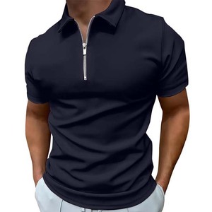 Men's Plus Size Navy Blue Short Sleeve Knitted Polo <b>Shirt</b> With Zipper <b>Collar</b> And Chest Pocket Casual Style - Product Image 4