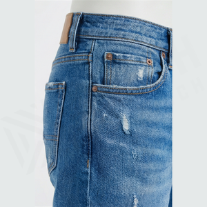 Jean en denim déchiré et délavé coupe slim à jambe droite pour homme, taille haute, en coton, style décontracté, bleu, collection printemps - Product Image 5