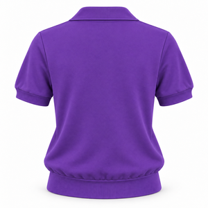 Polo à manches courtes pour femme, couleur unie, décontracté, tricoté, 100% polyester, coupe classique - Product Image 6
