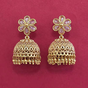 Jhumki de luxe de haute qualité, design antique, plaqué or 233090 - Product Image 4