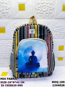 Himalayan Hemp Mix Fabric <b>Backpack</b> Striped Embroidered Casual Daily Use 29x8x41cm Handmade Zipper Closure - Product Image 3