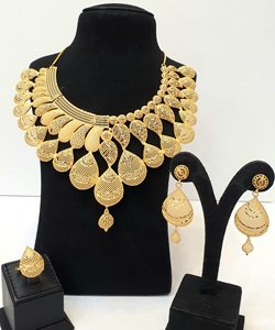 Good Selling 24K Gold Plated Stainless Steel Jewelry Fashionable Style Necklace Earrings and <b>Ring</b> - Product Image 1