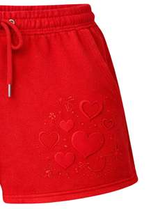 Shorts en polaire rouges personnalisés pour femmes avec motif cœur en relief, taille élastique, décontractés, fabricant sur mesure, fournisseur en gros, OEM, en vrac - Product Image 2